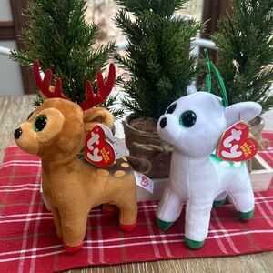 Ty Plush Reindeer Duo - Tinsel and Peppermint (2017)